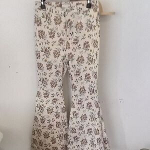 We The Free Floral Flare Jeans - Cream and Brown